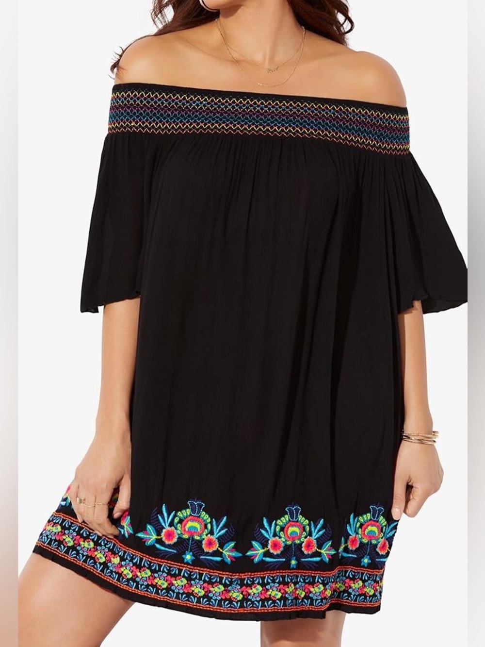 Swimsuits for All Off the Shoulder Embroidered Cover Up Size 10/12